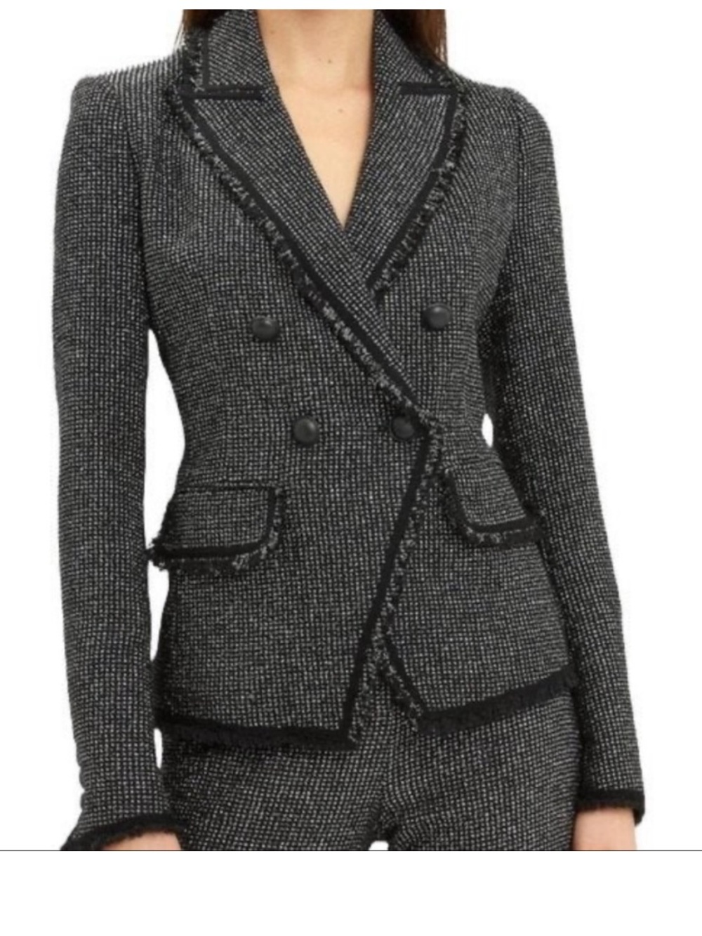 Veronica Beard Frisco Tweed Double-Breasted Blazer Black Silver Metallic Sparkle